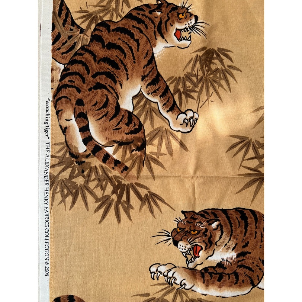 Fabric RARE Vintage Alexander Henry "CROUCHING TIGER" Japanese- Style Art 1 Yard